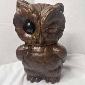 Vintage Atlantic Mold Ceramic 10.5" Winking Owl Cookie Jar VG